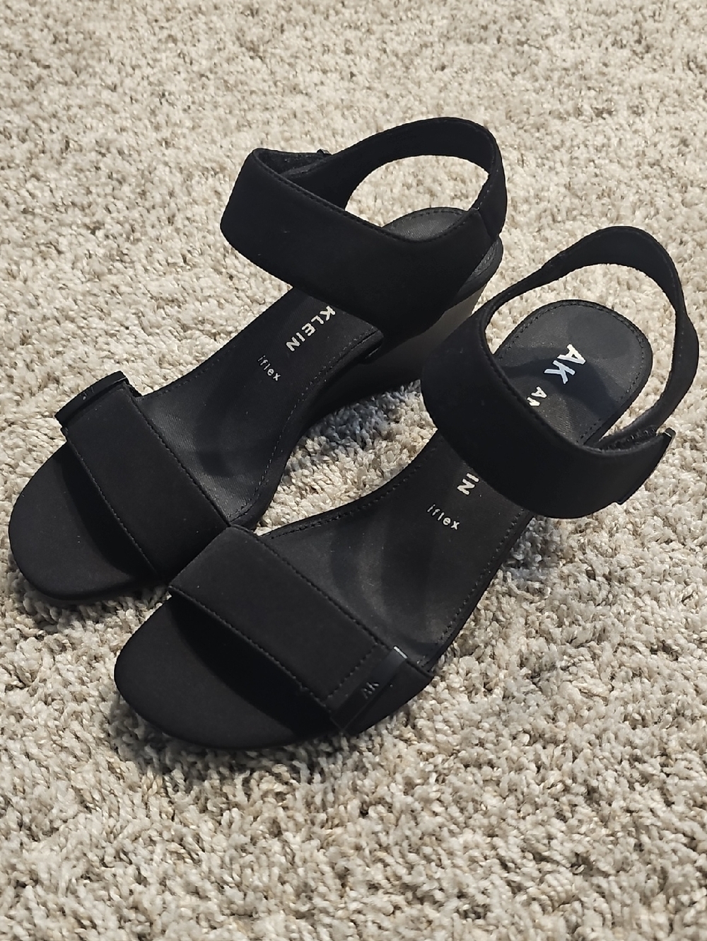 Anne Klein Black Two-Strap Heel Sandals - Picture 1 of 11